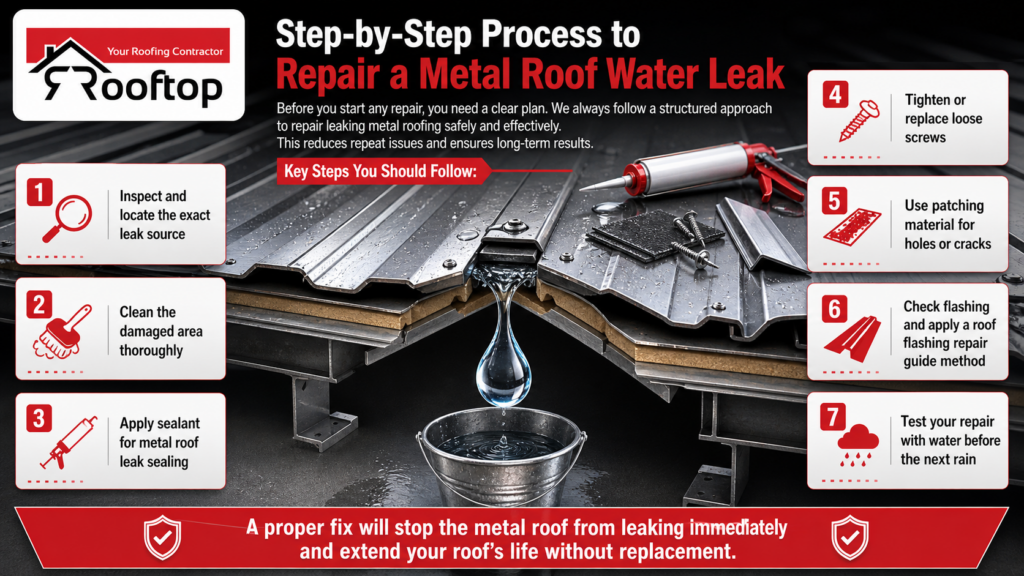 Repair a metal roof water leak
