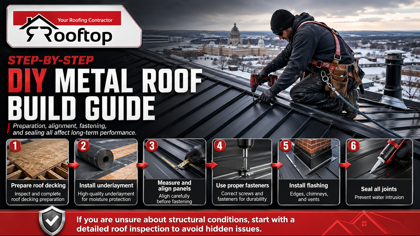 putting metal roof for build